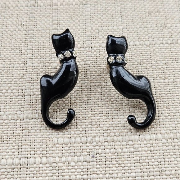 Cat Earrings Women Ear Jewelry Black Tone Fashion Jewelry Earrings - Picture 1 of 10